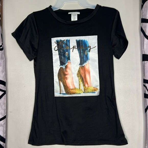 Davida sequin graphic short sleeve top size extra small - Picture 1 of 6